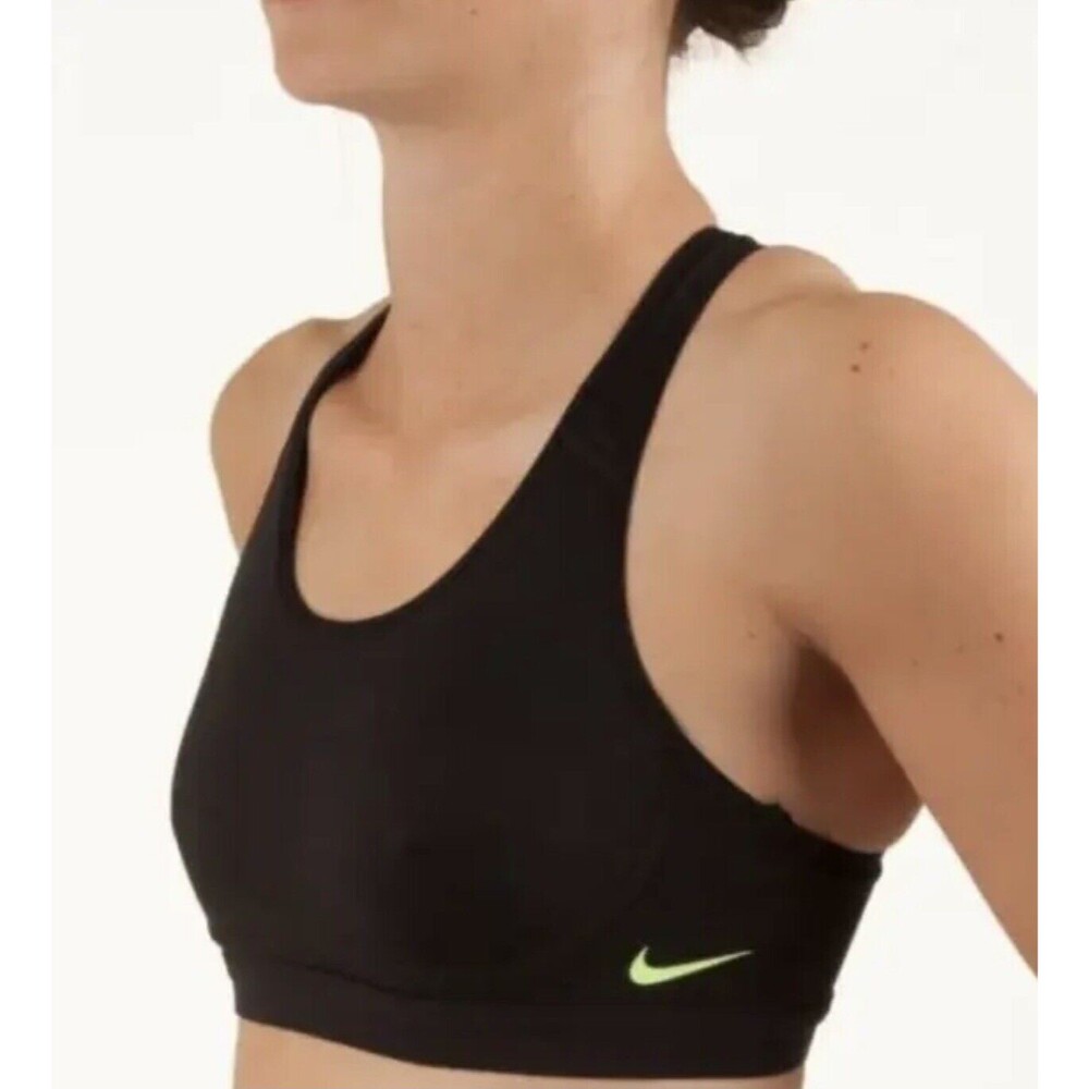 Nike Pro Fierce Sports Bra Women S Small Black Volt Dri-Fit Scoop Mesh Racerback